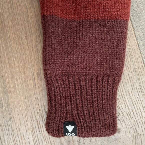 100 Cozy Outdoor Ribbed Cuff Striped Knit Mittens Brown Burnt Orange Sz OS NWOT - Picture 4 of 7